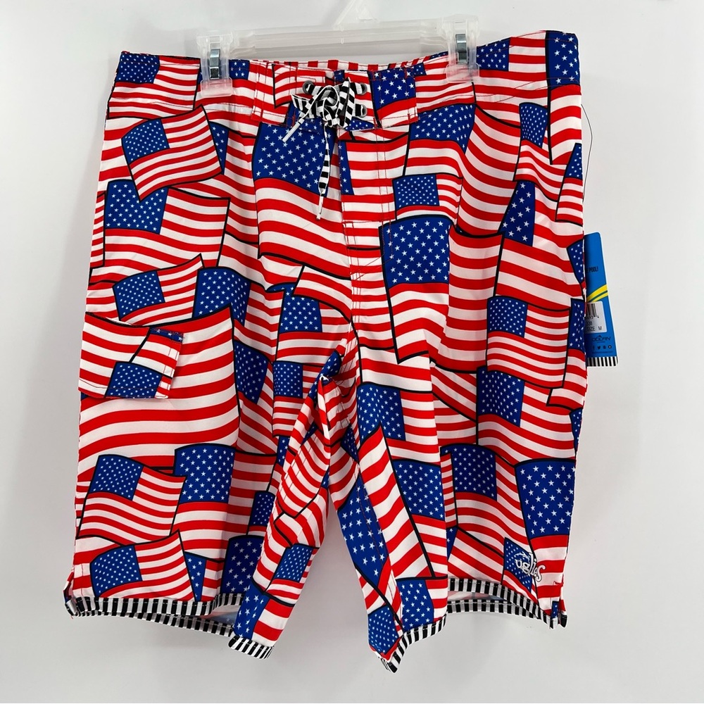 Dolfin Uglies USA Flag Swim Trunks Mens M NWT Patriotic Board Shorts